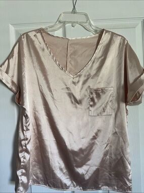 Silky V-Neck Satin Top - Blush Pink